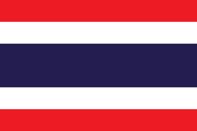 Thailands flagga är röd, vit och blå